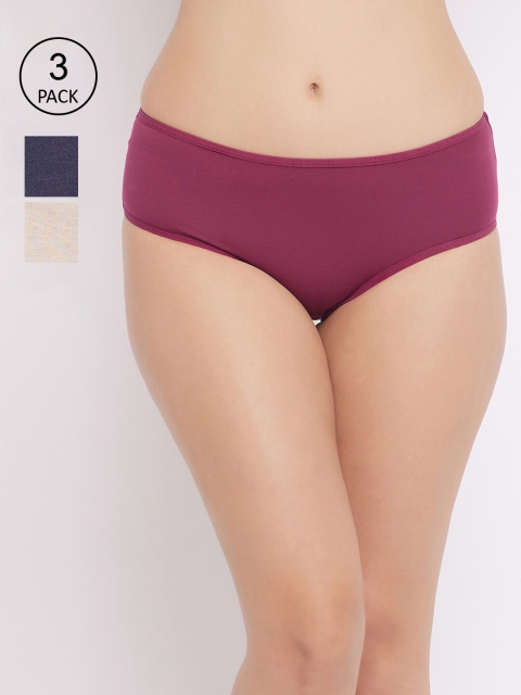 

Clovia Women Pack Of 3 Hello Kitty Printed Mid-Rise Cotton Hipster Briefs COMPN1310S, Maroon