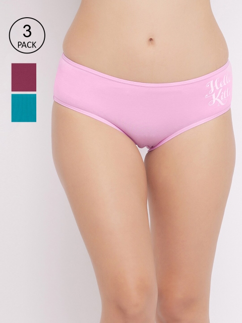

Clovia Pack Of 3 Hello Kitty Printed Cotton Hipster Panty COMPN1299S, Pink