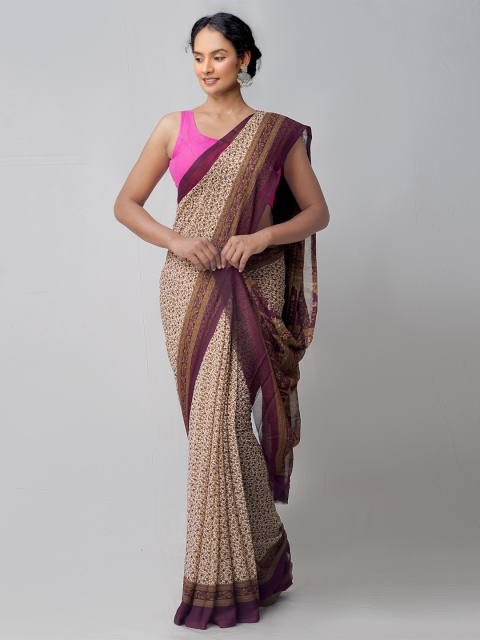 

Unnati Silks Beige Printed Art Chiffon Saree