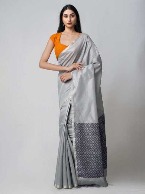 

Unnati Silks Grey Woven Design Zari Silk Cotton Kanjeevaram Saree