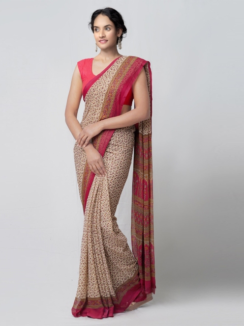 

Unnati Silks Beige & Red Floral Printed Patola Saree