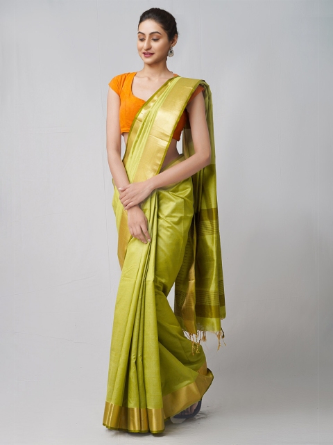 

Unnati Silks Green & Gold-Toned Zari Silk Cotton Kanjeevaram Saree