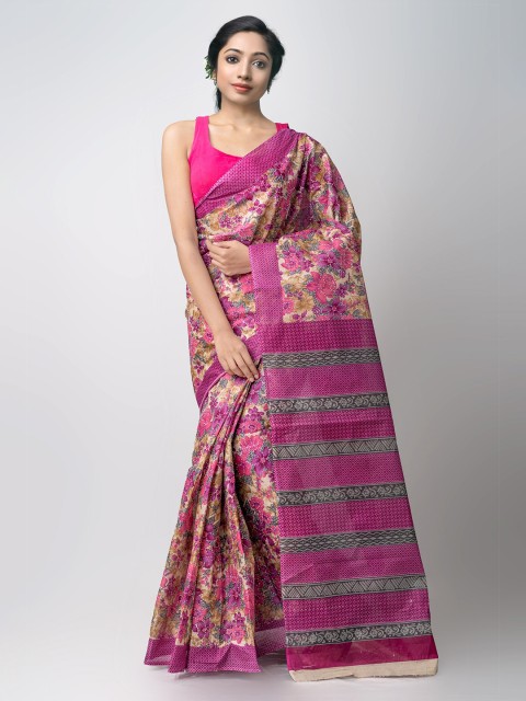 

Unnati Silks Magenta & Beige Ethnic Motifs Pure Cotton Handloom Sustainable Kovai Saree