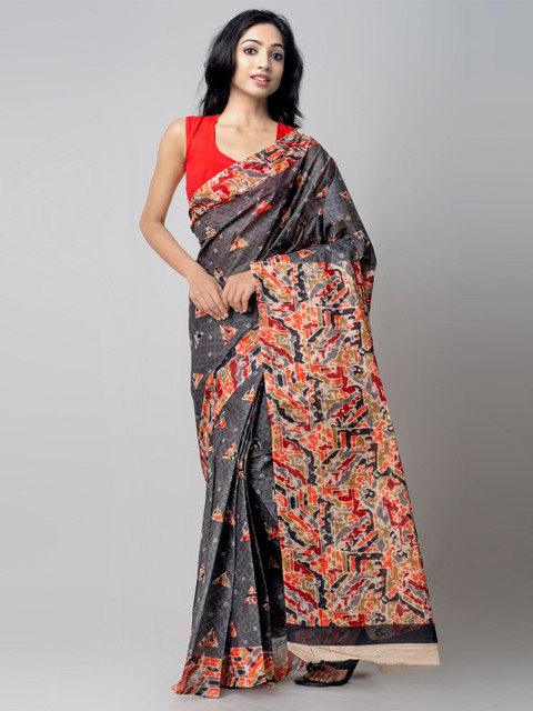 

Unnati Silks Grey & Red Handloom Sustainable Ethnic Motifs Pure Cotton Kovai Saree