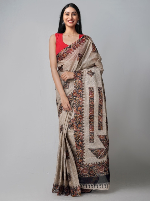 

Unnati Silks Cream-Coloured & Maroon Ethnic Motifs Pure Cotton Kovai Saree