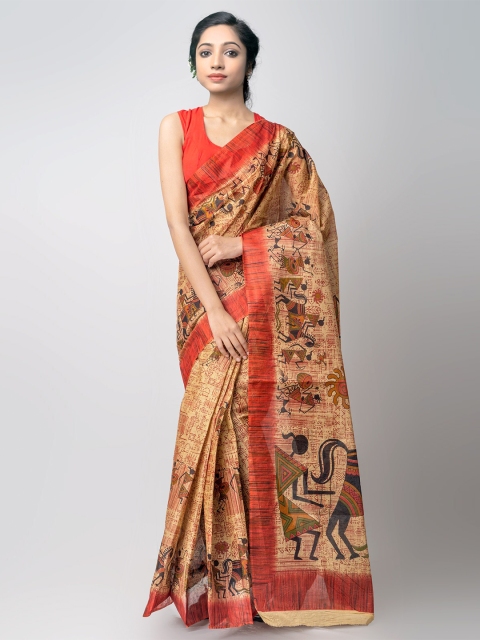 

Unnati Silks Brown & Red Ethnic Motifs Handloom Sustainable Pure Cotton Kovai Saree