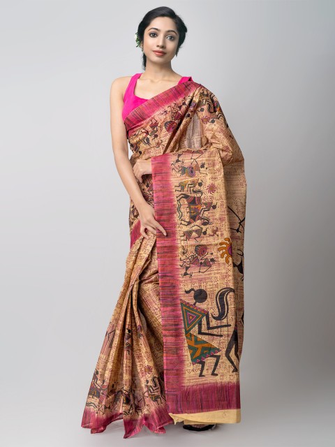 

Unnati Silks Brown Warli Printed Krisha Pure Cotton Saree