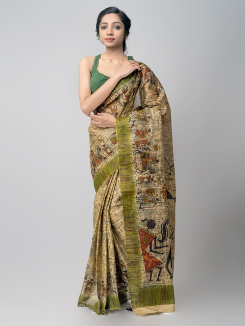 

Unnati Silks Brown & Green Ethnic Motifs Pure Cotton Kovai Saree