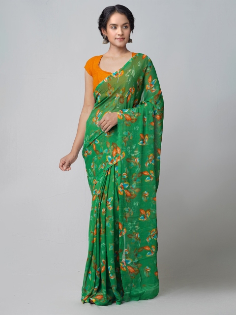

Unnati Silks Green & Orange Ethnic Motifs Patola Saree