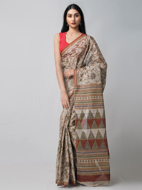

Unnati Silks Beige & Maroon Ethnic Motifs Handloom Sustainable Pure Cotton Kovai Saree