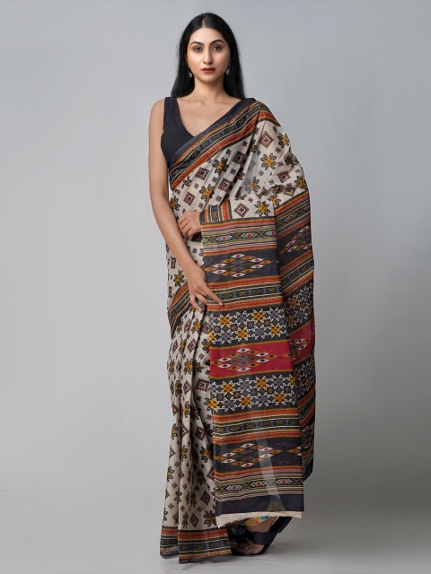 

Unnati Silks Beige & Black Ethnic Motifs Pure Cotton Handloom Sustainable Kovai Saree