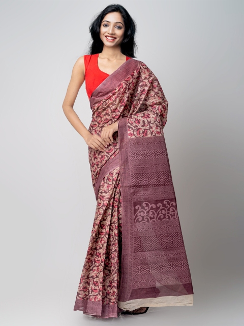 

Unnati Silks Beige & Mauve Floral Handloom Sustainable Pure Cotton Kovai Saree