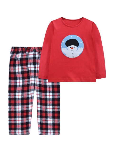 

A.T.U.N. Girls Red & White Printed Pure Cotton Nightsuit