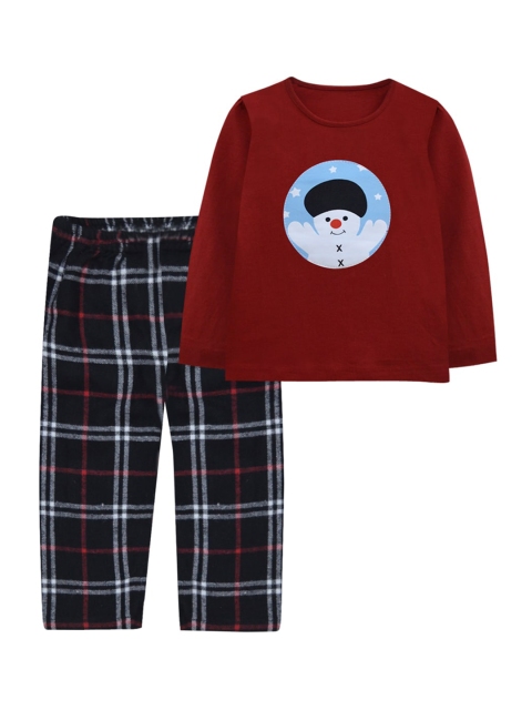 

A T U N Girls Maroon & Blue Printed Night suit