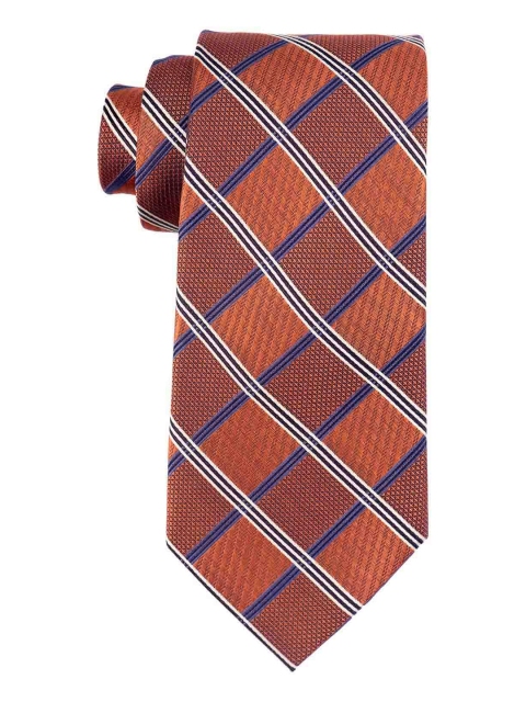 

The Tie Hub Men Orange Checked Pure Silk Skinny Tie