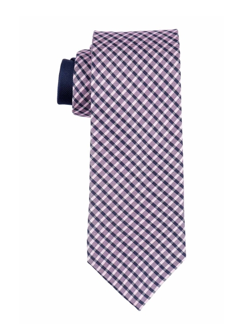 

The Tie Hub Men Pink & Violet Woven Design Checked Skinny Tie