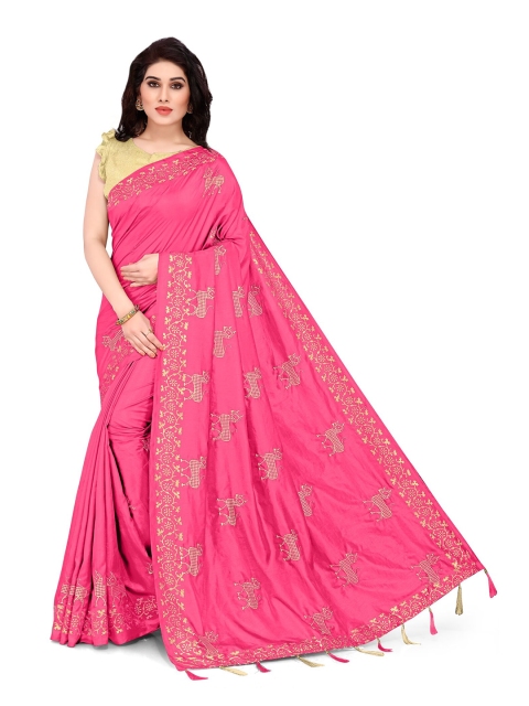 

KALINI Pink & Gold-Toned Ethnic Motifs Silk Blend Saree