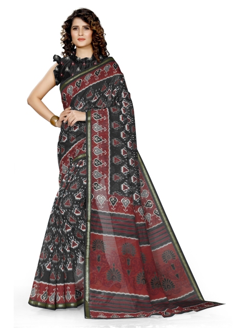 

KALINI Black & Red Ethnic Motifs Zari Ikat Saree