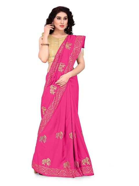 

KALINI Pink & Gold-Toned Embellished Zari Silk Blend Saree
