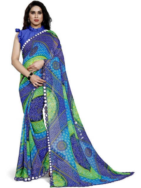 

Mirchi Fashion Blue & Green Bandhani Mirror Work Bandhani Saree