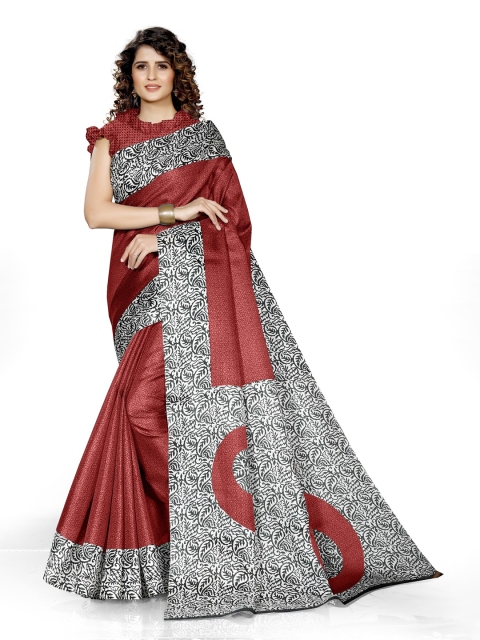 

KALINI Red & White Floral Printed Designer Bagh Saree