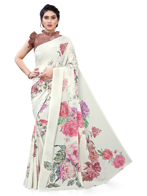 

KALINI Off White & Pink Floral Beads and Stones Bagh Saree