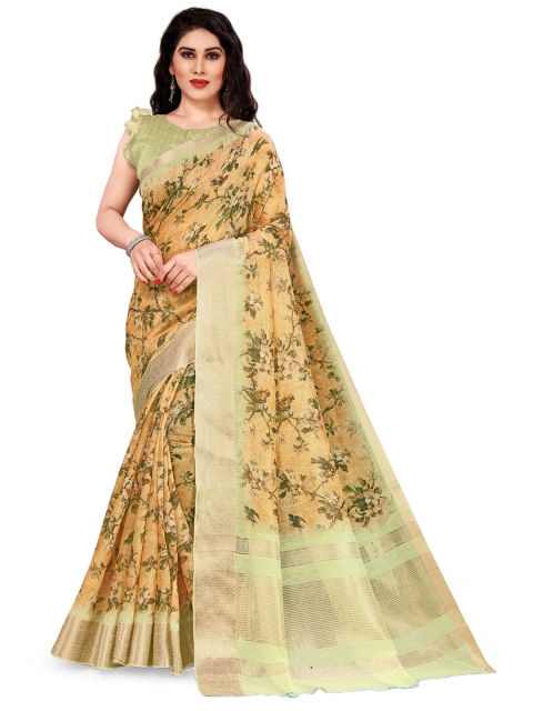 

MIRCHI FASHION Yellow Floral Printed Silk Cotton Saree