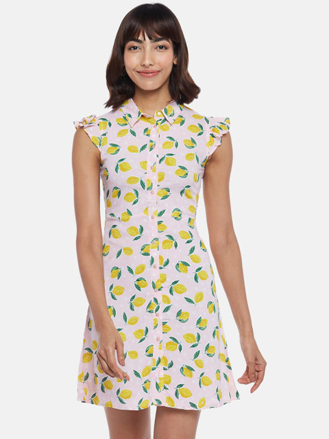 

People Pink & Yellow Floral A-Line Dress