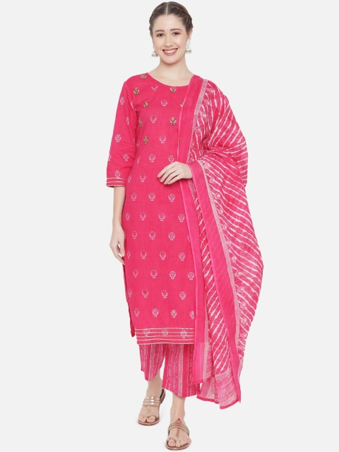 

Prakhya Women Pink Ethnic Motifs Printed Pure Cotton Kurta with Trousers & With Dupatta