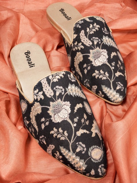 

BONALI Women Black & Brown Floral Mules