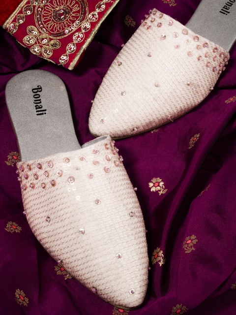 

BONALI Women Pink Textured Mules