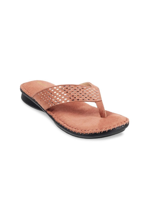 

WALKWAY Women Gold-Toned Printed Open Toe Flats with Laser Cuts