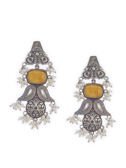 

Biba Silver Oxidized Yellow Contemporary Earrings