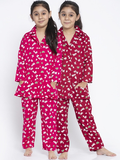 

KYDZI Girls Pink & Red Pack Of 2 Printed Nightsuit