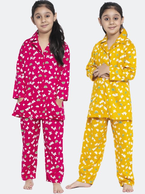 

KYDZI Girls Pack Of 2 Printed Nightsuit, Mustard