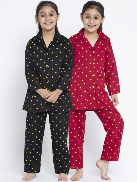 

KYDZI Girls Pack Of 2 Red & Black Printed Night suit