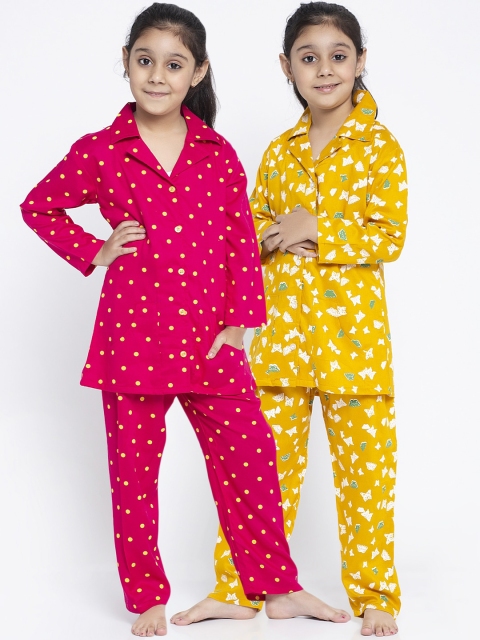 

KYDZI Girls Pack Of 2 Yellow & Red Printed Night suit