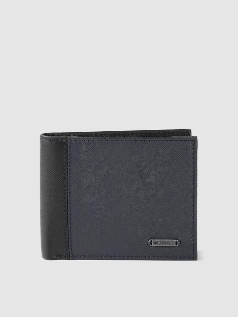 

Woodland Men Navy Blue & Black Colourblocked Leather Two Fold Wallet