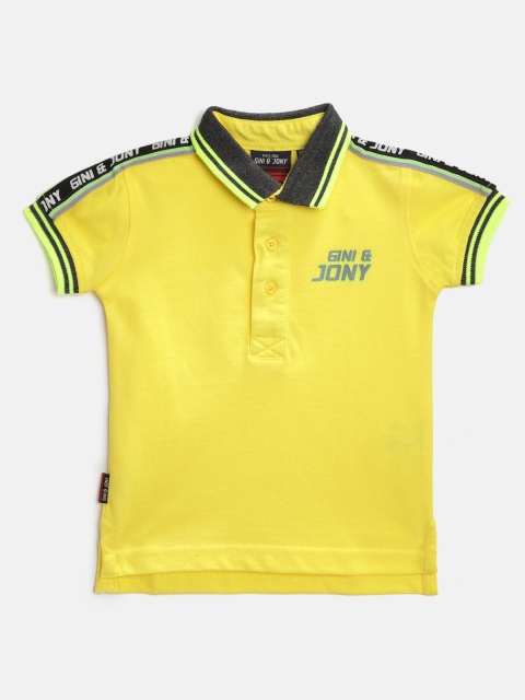 

Gini and Jony Infant Boys Yellow Cotton Solid Polo Collar T-shirt