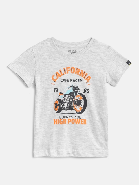 

Gini and Jony Infant Boys Grey Melange Pure Cotton Printed T-shirt