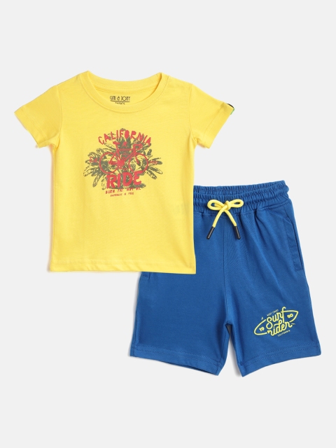

Gini and Jony Boys Yellow & Blue Pure Cotton Printed T-shirt with Shorts