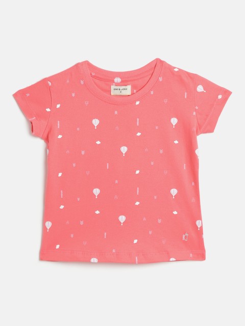 

Gini and Jony Infant Girls Pink & White Cotton Printed T-shirt
