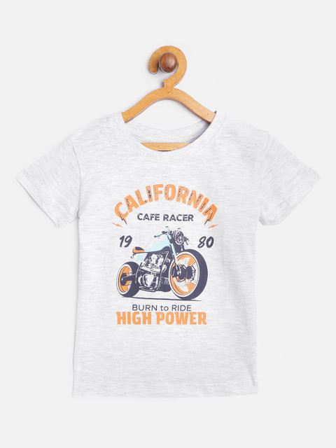 

Gini and Jony Boys Grey Melange & Orange Cotton Graphic Typography Print T-shirt