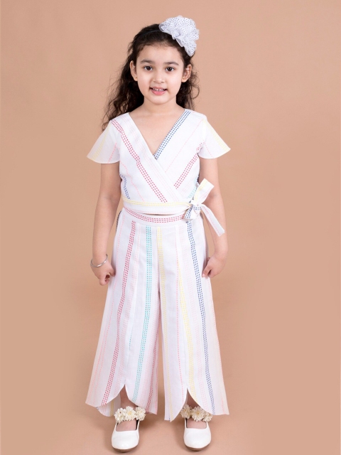 

pspeaches Girls White Striped Top with Trousers