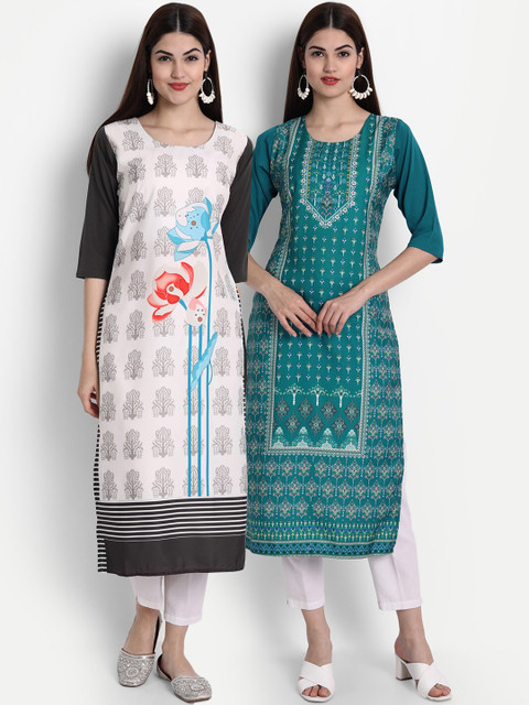 

1 Stop Fashion Women Fashion Set Of 2 Assorted Ethnic Motifs Printed Crepe Kurta