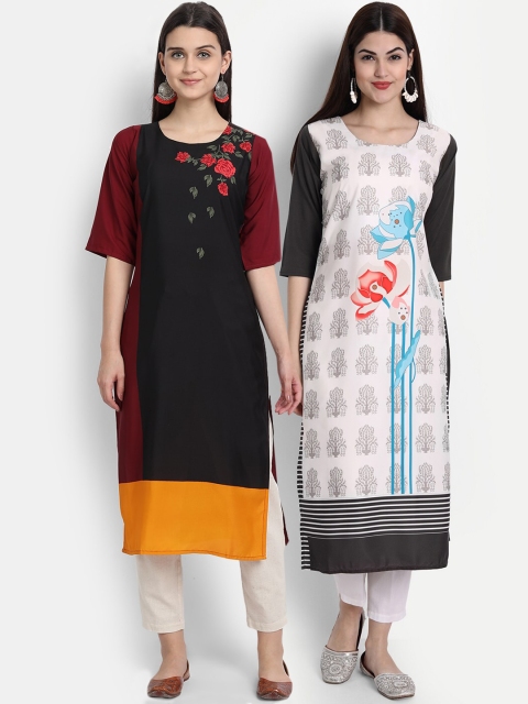 

1 Stop Fashion Women Pack of 2 Multi-coloured Digital Printed Floral Crepe Kurta