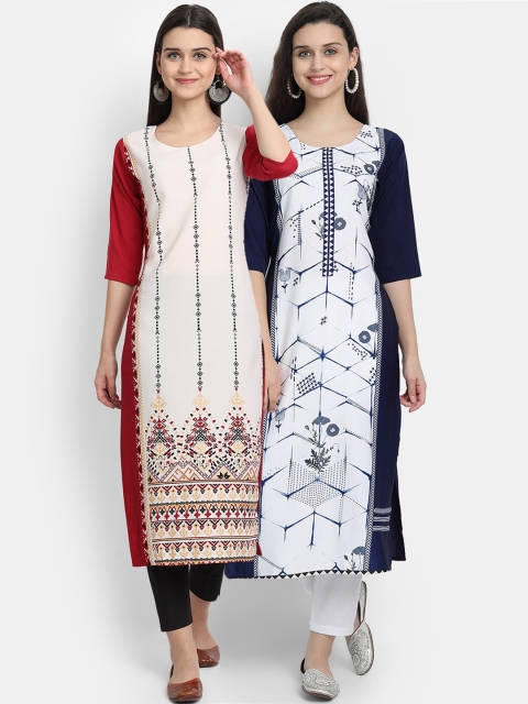 

1 Stop Fashion Women Pack Of 2 Assorted Geometric Printed Crepe Kurta