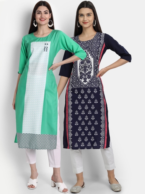 

1 Stop Fashion Women Pack Of 2 Assorted Ethnic Motifs Printed Crepe Kurta