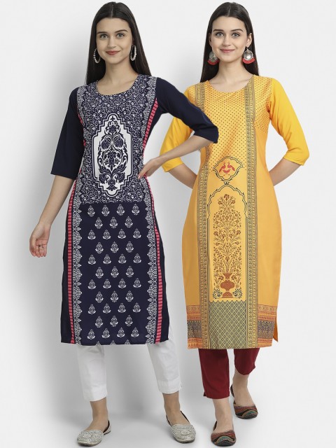 1 Stop Fashion Women Multicoloured Ethnic Motifs Printed Crepe Kurta, Multi