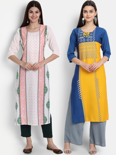 

1 Stop Fashion Women Pack Of 2 Assorted Printed Crepe Kurta